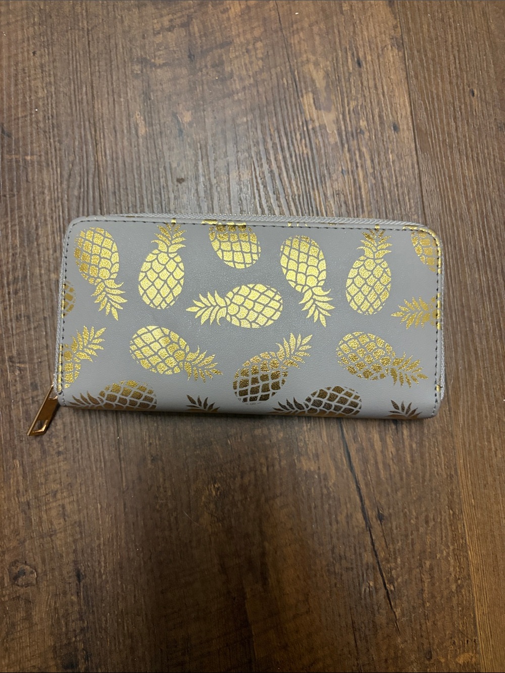 Gray Wallet with Gold Pineapple Print